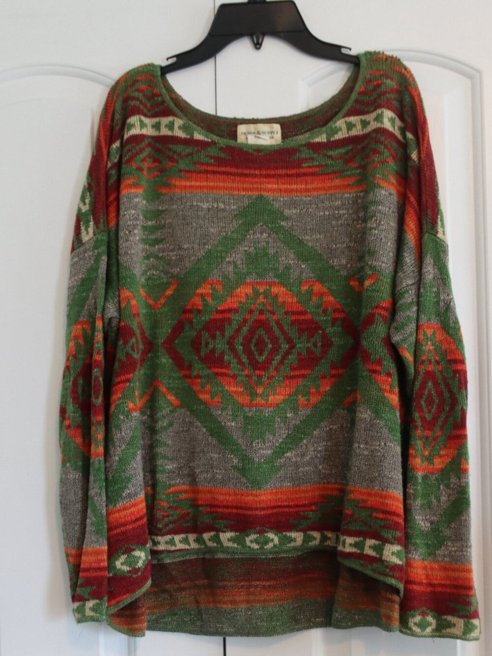 Denim & Supply Ralph Lauren Aztec Pattern Scoop Neck Sweater Size XL Flawed